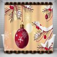 thumbnail image 1 of Festive Red Christmas Ornament Shower Curtain with Snowflakes & Pine Branch, 1 of 5