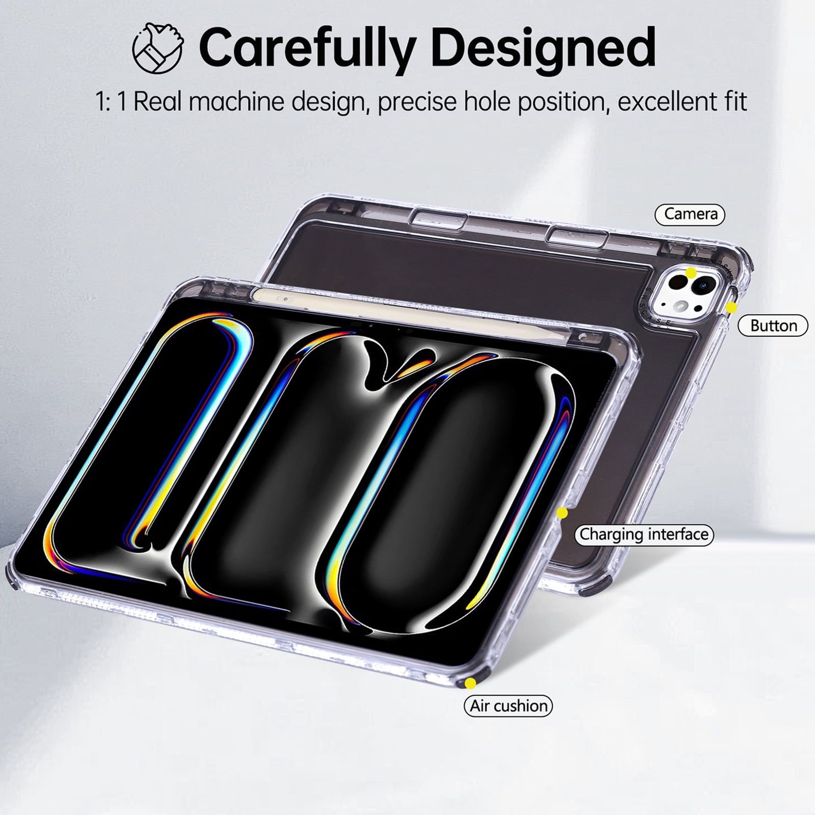 Dteck for iPad Air 13 Inch Case (M3/M2-2025/2024), iPad Pro 13 (2024) Case, iPad Pro 12.9 Inch Case (2022-2018),Hybrid Shockproof Translucent Protective Cover with Built-in Pencil Holder,Black