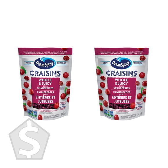 Ocean Spray Craisins Whole & Juicy Dried Cranberries - Pack of 2