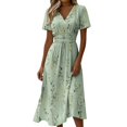 thumbnail image 2 of Maxi Dresses for Women Crossover Wrap V Neck Short Sleeve Summer Dress Elastic High Waist A-Line Casual Party Work Dress, 2 of 7