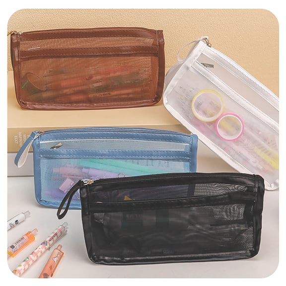 Back to School Lightweight Mesh Pencil Bag, Breathable Durable Zipper Pencil Case, Large Capacity Clear Pencil Pouch for Office, School
