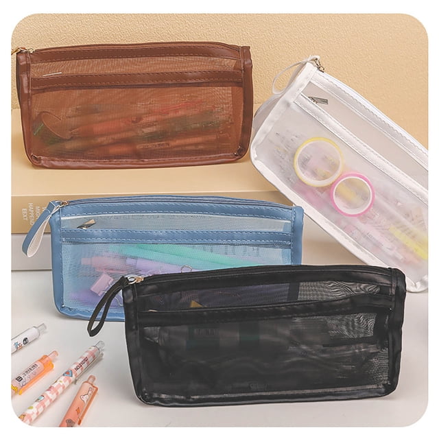 Organizador de papelería con cremallera para guardar lápices, bolsa de malla para lápices, diseño plegable portátil, para escritorio de oficina, almacenamiento de alta capacidad, material de
