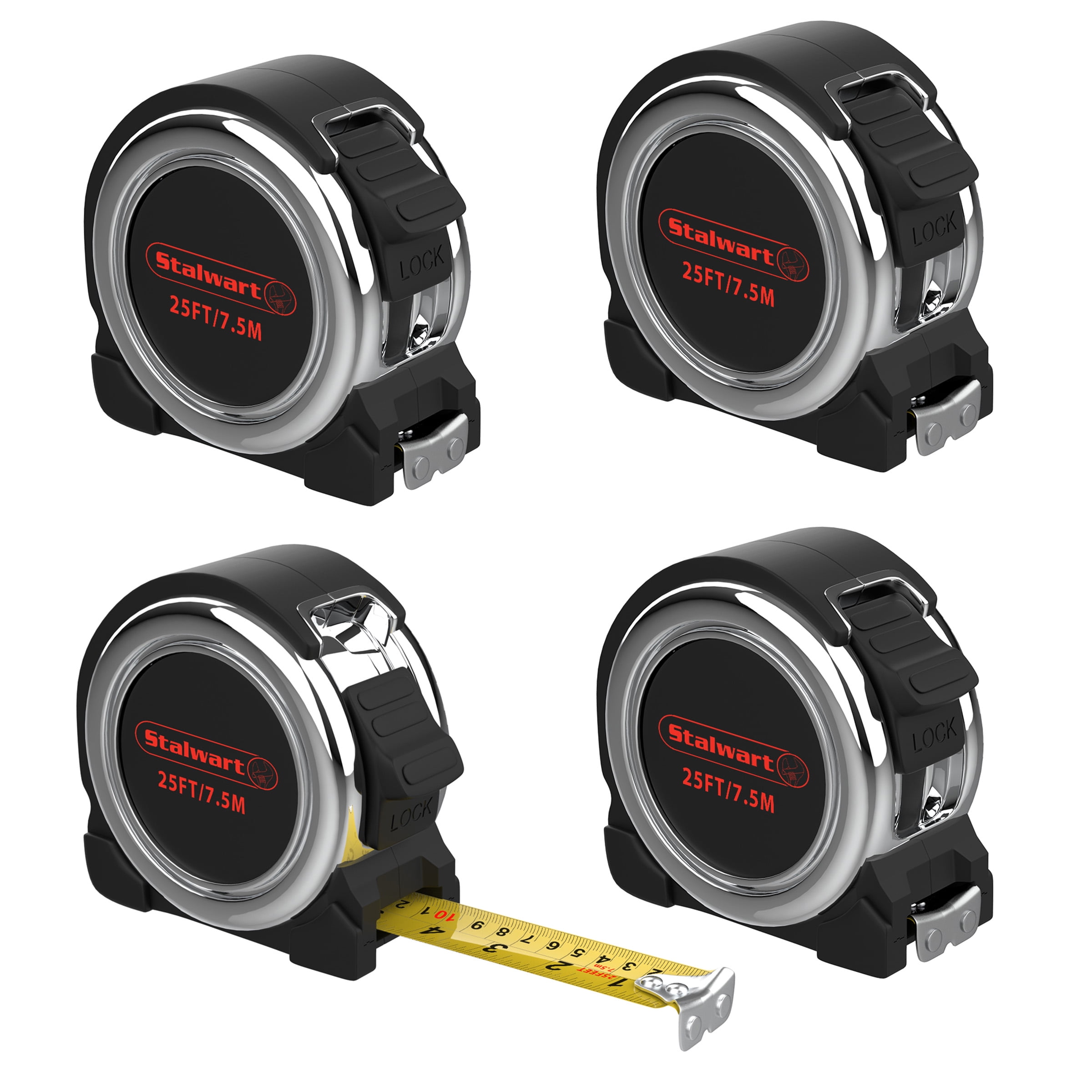 4 Pack Measuring Tape25 Foot Retractable Tape Measure By Stalwart