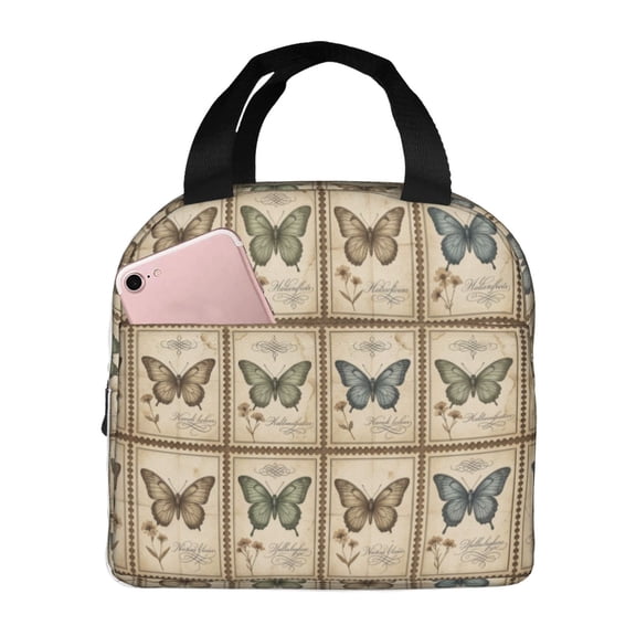 Butterfly Insulated Lunch Bag,Vintage Lightweight Lunch Box Portable Thermal Picnic Cool Bags ,Work,Office,Picnic,Camping