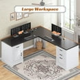 thumbnail image 6 of L Shaped Office Desk with Large Workspace & Charging Station, Wood Desk with 4 Drawers & Cabinet, White & Black, 6 of 9