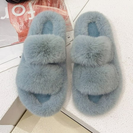 

CoCopeaunt Winter House Women Fur Slippers Fashion Cross Band Warm Plush Ladies Fluffy Shoes Cozy Open Toe Indoor Fuzzy Slides For Girls