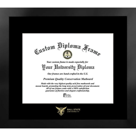 Ball State University 17w x 14h Manhattan Black Single Mat Gold Embossed Diploma Frame with Bonus Campus Images Lithograph (value savings at $59)