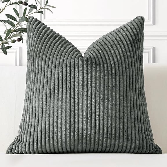 Eryueer Cozy Striped Corduroy Cushion Cover 50x50cm Super Soft Decorative Square Throw Pillow Covers Case for Sofa Couch Bedroom Car Decor 20 x 20 Inches, Dark Gray