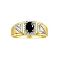 thumbnail image 1 of RYLOS Men's Rings Yellow Gold Plated Silver Classic 7X5MM Oval Gemstone & Diamond Ring Cabochon Onyx October Birthstone Rings For Men Size 10, 1 of 7