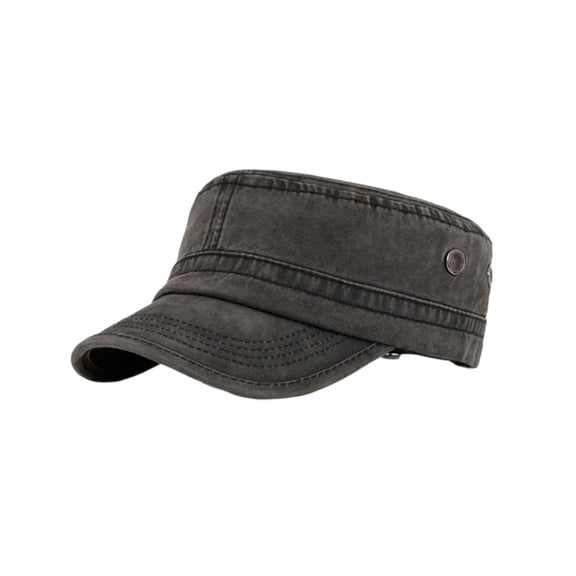 Summercome Military Cadet Army Cap for Men Women, Washed Cotton Vintage Adjustable Flat Top Baseball Cap, Black