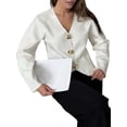 thumbnail image 3 of Cropped Cardigan Sweaters for Women V Neck Long Sleeve Gold Button Down Knit Cardigan Tops White L, 3 of 9