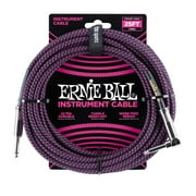 Ernie Ball 25' Braided Straight / Angle Instrument Cable, Black, Neon Purple