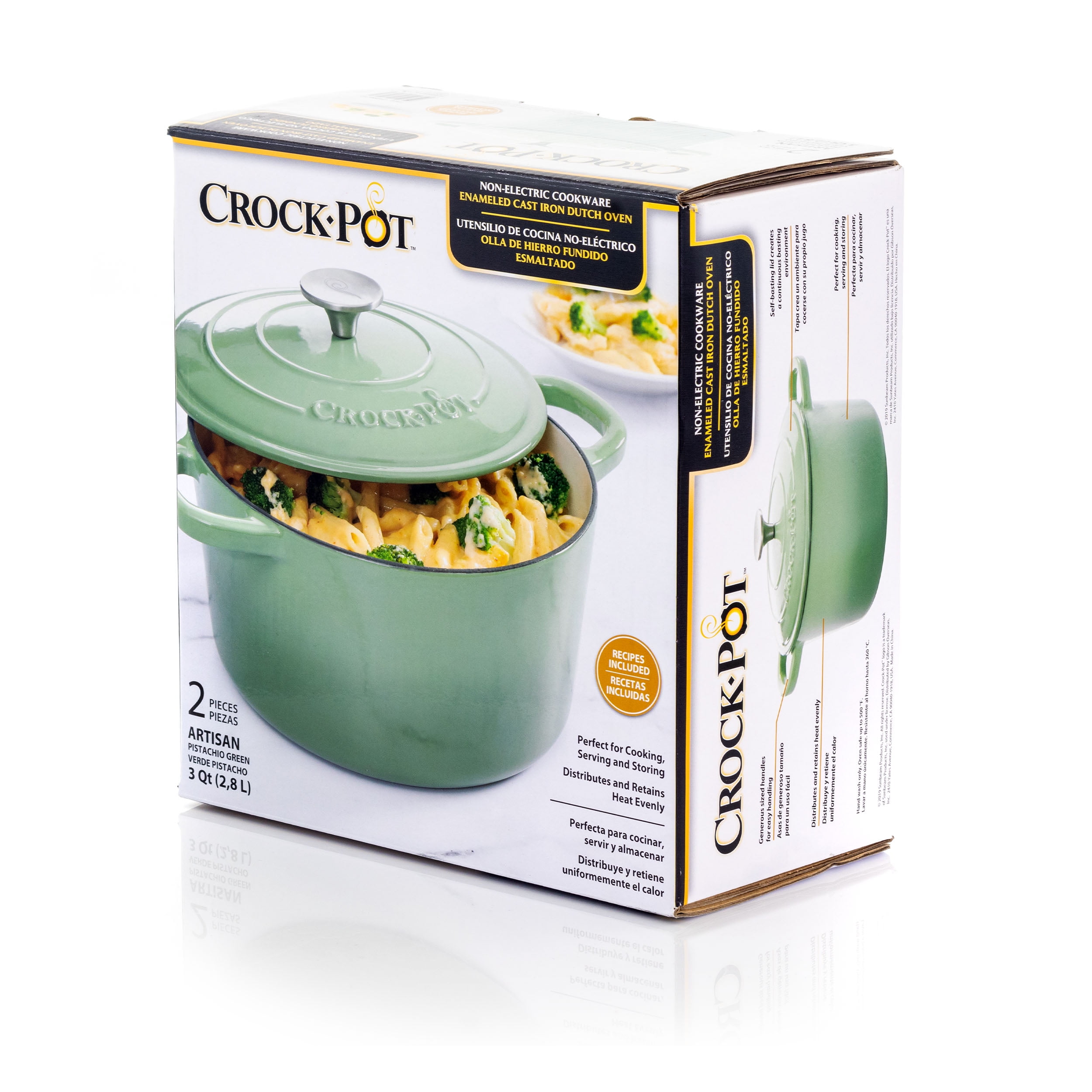 Crock-Pot Artisan 2 Piece 3 Quarts Enameled Cast Iron Dutch Oven in Pistachio Green