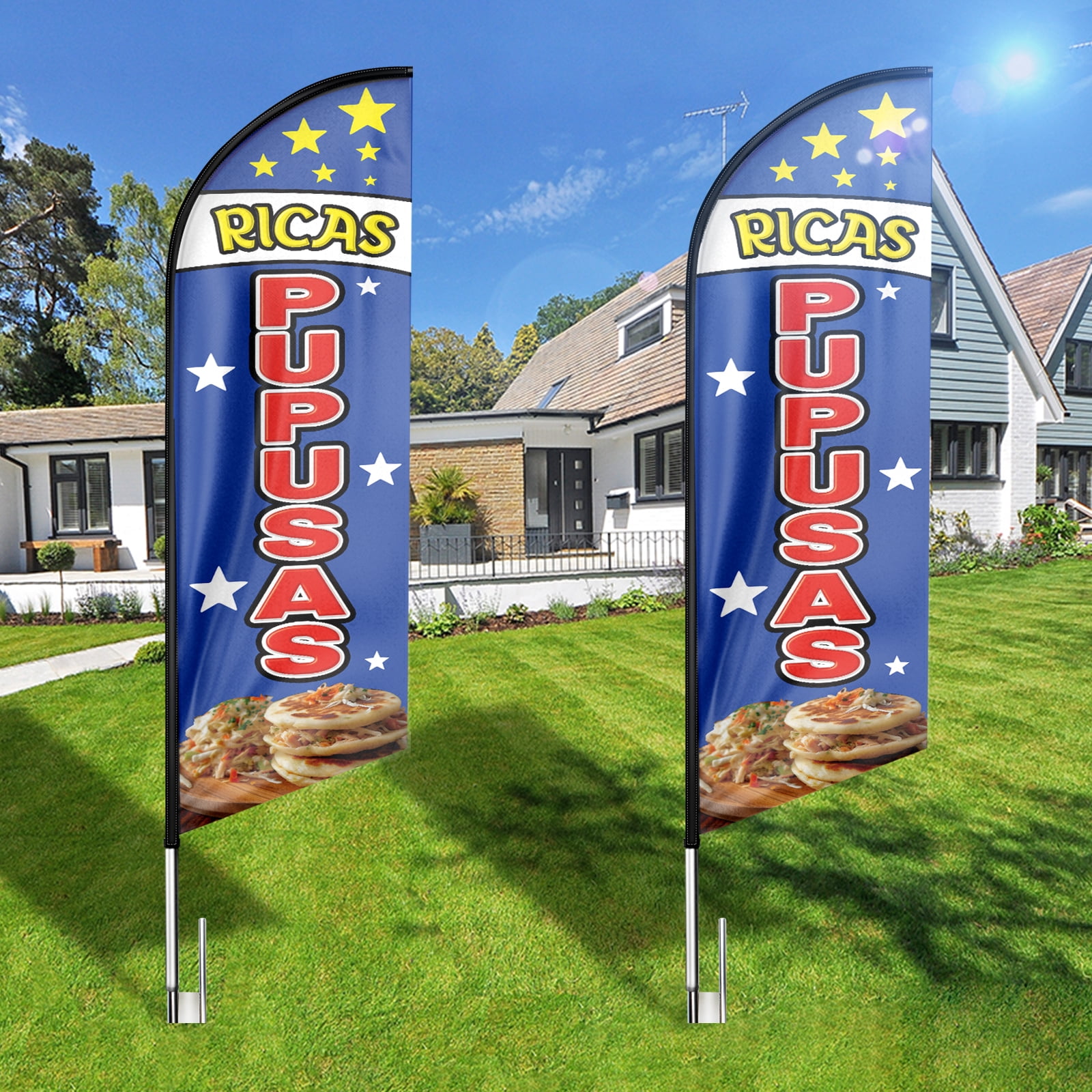 Ricas Pupusas Sign Feather Flag ,8FT Ricas Pupusas outdoor advertising flag, Ricas Pupusas Business Sign,Ricas Pupusas Swooper Flag（FLAG ONLY）