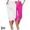 thumbnail image 2 of UTSJKR Clearance Women's 2 PC Casual Capri Pants 3/4 Joggers with Pockets Drawstring Elastic Waist Cropped Trousers Soft Lightweight Lounge Pants Multicolor M, 2 of 9