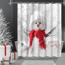 JOOCAR Cute Snowman Shower Curtain Christmas Snowflake Silver Gray Background Winter Holiday Shower Curtains for Bathroom with Hooks, 72" x 72"