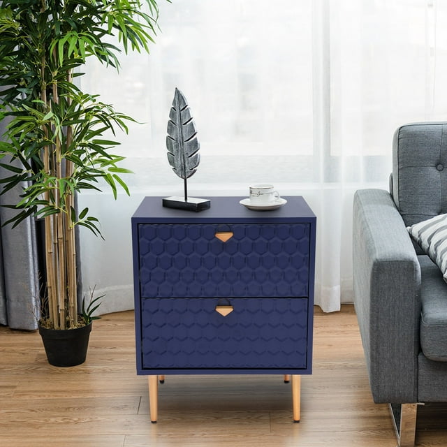 Boyel Living 2 Drawer Nightstand Free standing Storage Cabinet Sofa Side Storage Table Bedroom Accent Side Table, Blue