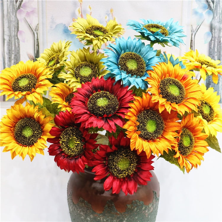 6PCS Large Sunflowers Artificial Flowers with Long Stem Fake Silk  Sunflowers Bulk Decoration for Home Wedding Outdoors Party Baby Shower  (White) 