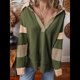 thumbnail image 4 of Sudadera de Mujer de Gran Tamaño con Cuello de Patchwork y Rayas de Colores Contrastantes, Estilo Informal. Verde L, 4 of 7