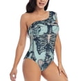 thumbnail image 3 of Gukieu Butterflies Skull Bows Print One-shoulder Ruffled One-piece Swimsuit with Removable Chest Pads and Tummy-control Swimsuit for Women-Small, 3 of 6