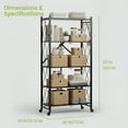 thumbnail image 3 of 5 Tier Foldable Storage Shelves with Wheels, Large Capacity Shelving Unit, Freestanding Metal Wire Shelf Rack, No Assembly Organizer Rack for Garage Kitchen, Basement, Pantry(Black), 3 of 8