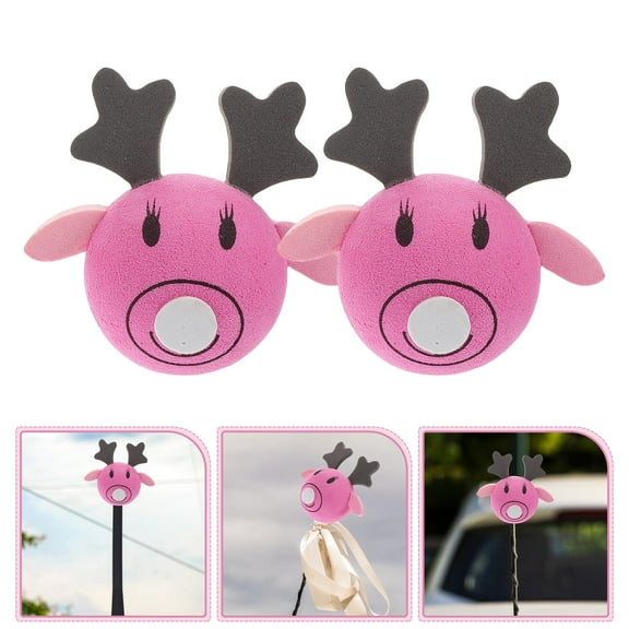 Pretyzoom 2Pcs Rosy Elk Car Antenna Decoration Soft Eva Material Vehicle Roof Ornament Accessories