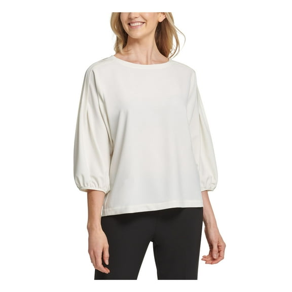 DKNY Womens Ivory 3/4 Sleeve Jewel Neck Top Size: L