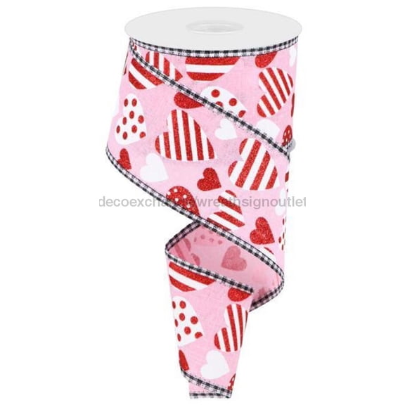 2.5"X10Yd Valentine Hearts/Gingham Lt Pink/White/Red RGA846115