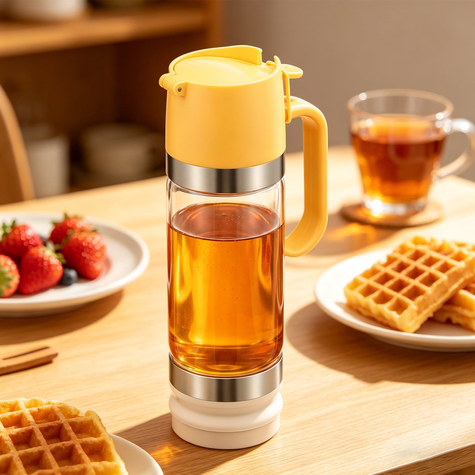 Xdziklosj 12oz No Drip Honey Dispenser with Handle Glass Honey Jar Syrup Dispenser for Coffee or Tea Honey Dispensers