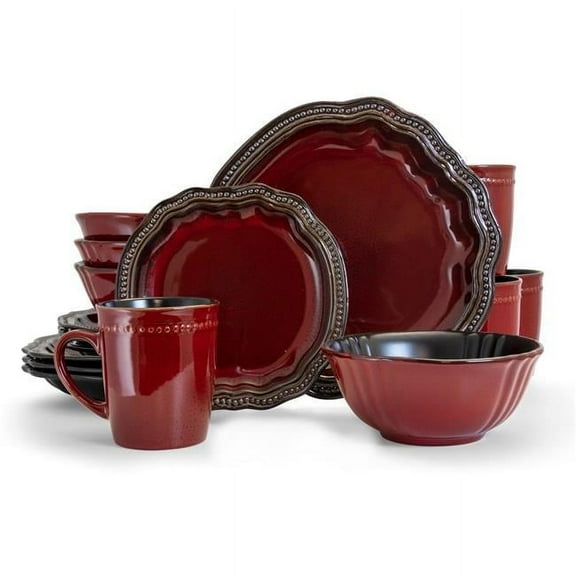 16 Piece Regency Luxurious Stoneware Dinnerware with Complete Set - Red, Set of 4
