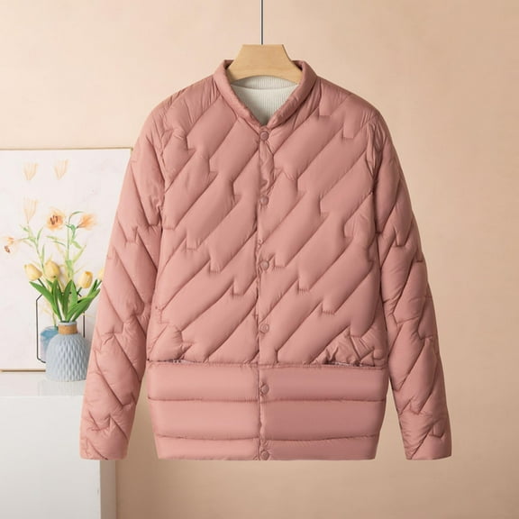 Pounoo Puffer Jackets for Women Stand Collar Lightweight Quilted Jacket Casual Trendy Warm Down Long Sleeve Coats with Pockets Gift