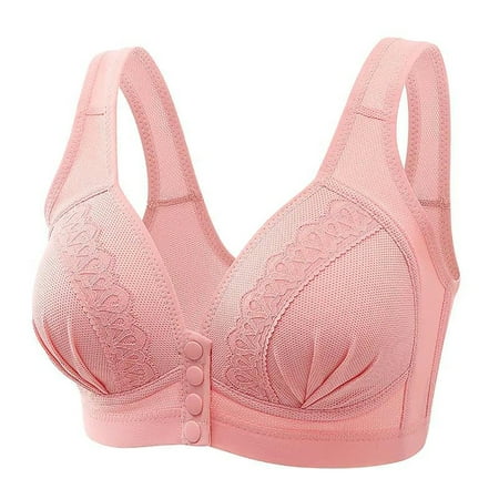 

RKZDSR Bras for Women Plus Size Wire Free Underwear Front-Button-Close Shaping Bra Solid Color Comfort One-Piece Everyday Underwear Hot Pink XXL