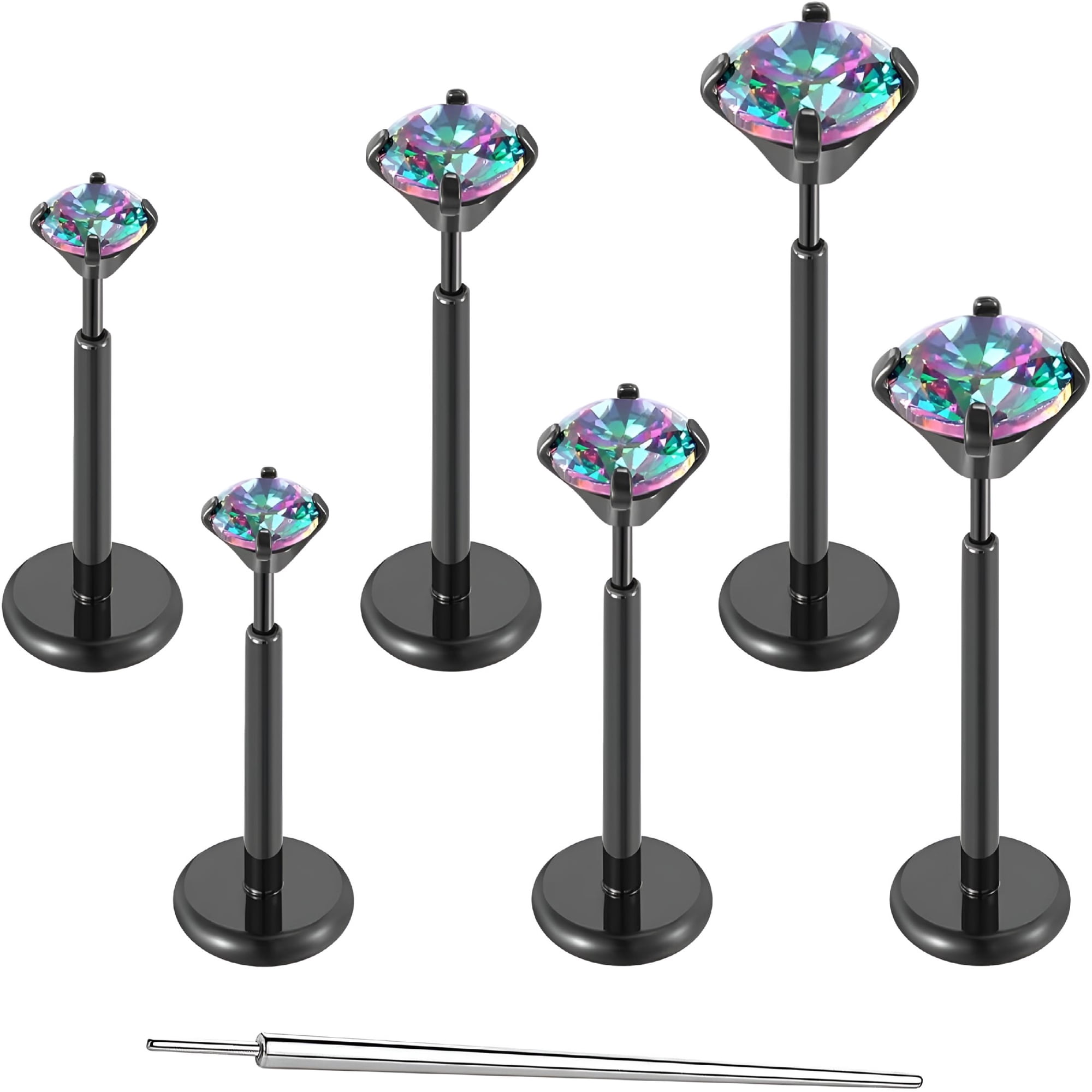 DESIGNICE 20G Flat Back Earrings Stud Titanium Threadless Tragus Labret Cartilage Lip Medusa Conch Body Piercing Jewelry Hypoallergenic for Women Men