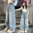 thumbnail image 4 of Shadoumai Wide Leg Jeans for Girls Kids Baggy Jeans Y2K Elastic Waist Pants Casual Loose Denim Pants with Pockets Comfy Trousers, 4 of 9