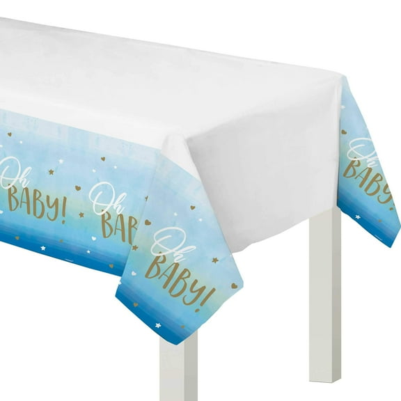 "Oh Baby" Boy Baby Shower, Plastic Table Cover, 54" x 102"