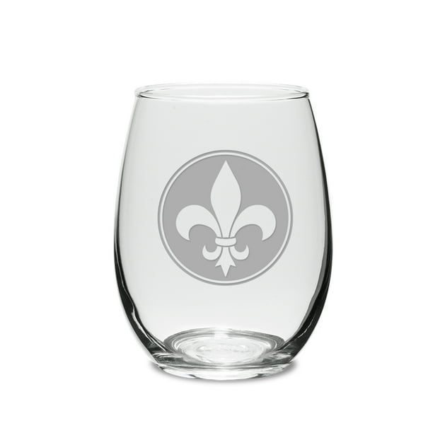 Fleur de Lis Deep Etched Stemless White Wine Glass