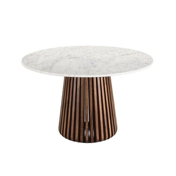 Pemberly Row Contemporary Round Marble Dining Table in Walnut