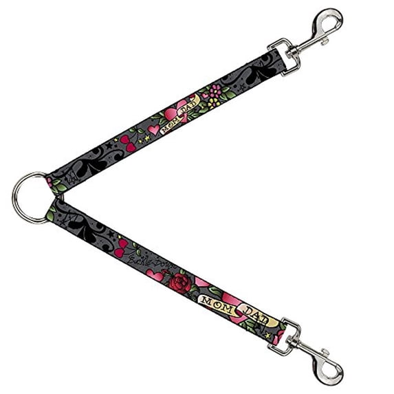 Buckle-Down Leash Splitter - Mom & Dad Gray - 1" Wide - 30" Length