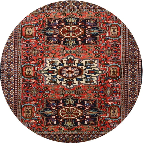Ahgly Company Indoor Round Traditional Dark Almond Brown Persian Area Rugs, 4' Round