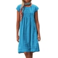 thumbnail image 1 of B91xZ Robes de Mode pour Femmes Col Rond Manches Courtes Robes d'Été Couleur Unie Décontractées Midi Amples, Bleu Ciel G, 1 of 5