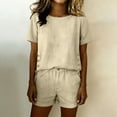 thumbnail image 5 of Cagogo Women Plus Size 2 Piece Shorts Set Casual Summer Cruise Outfits Loose Round Neck Short Sleeve Tshirt Pocket Elastic Waisted Shorts Matching Lounge Tracksuits Tops Comfy Pants Travel Airport, 5 of 7