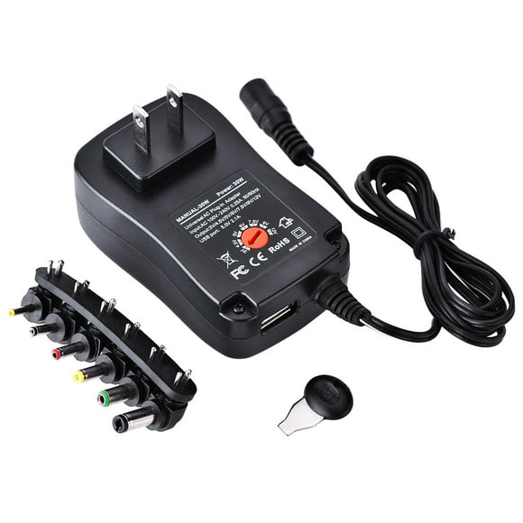 Universal Power Adapter, Universal AC / DC Power Adapter Supply 5V 2.1A USB Port 6 Tips 30W 3V/4.5V/5V/6V/7.5V/9V/12V