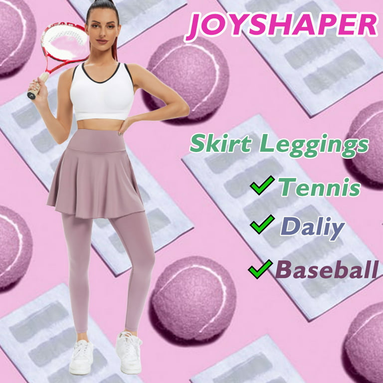 Joyshaper Women Tennis Skirted Leggings Elastic High Waist Legging Tights  with Pockets Yoga Pants with Skirts