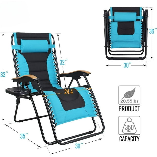 Zero Gravity Chairs, Oversized Patio Recliner Chair, Padded Folding