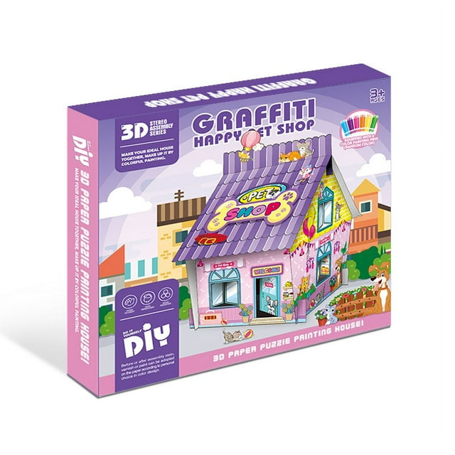 Juguetes de grafiti de cartón ensamblados en tres dimensiones para bricolaje navideño, juguetes interactivos entre padres e hijos, educación temprana, juguetes de papel recortado para pintar