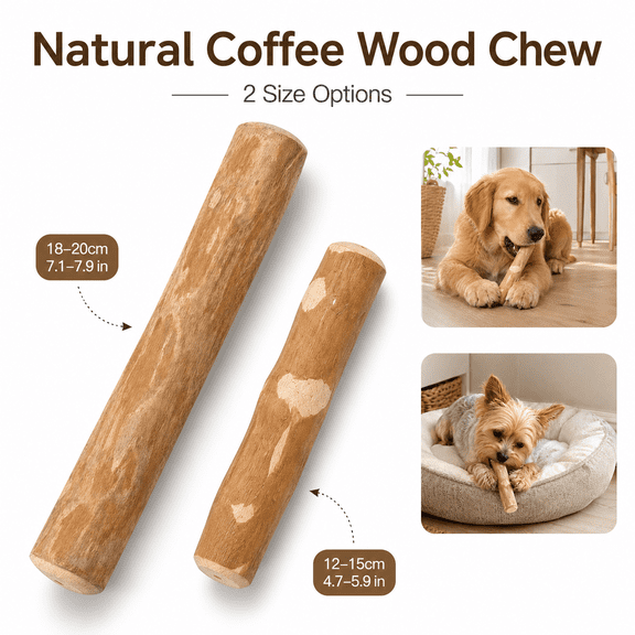 Kofibone Coffee Wood Dog Chew Toy, Natural Wooden Dog Chew Stick, Coffee Wood Chew for Small Medium Large Dogs, Durable Non-Toxic Dog Chewing Toy Alternative