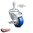 thumbnail image 2 of 3 Inch SS Blue Polyurethane Swivel 3/8 Inch Threaded Stem Caster with Brake SCC, 2 of 2