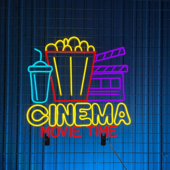 Handmadetneonsign Cinema Movie Time Neon Sign, Movie LED Light Wall Art Decor, Bar Pub Bedroom Wall Decor