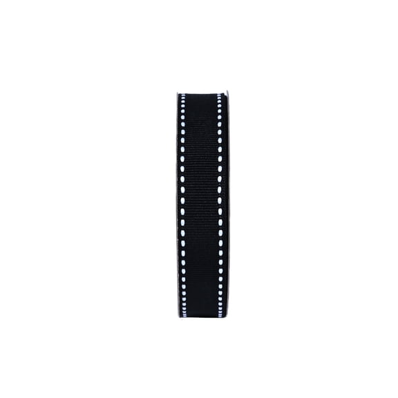 Gwen Studios 5/8" White Saddle Stitch on Black Grosgrain Ribbon, 3 yards
