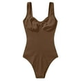 thumbnail image 3 of BLTIBY Sleeveless Bodysuit for Women V Neck Solid Color Ribbed Thong Jumpsuit Tummy Control Seamless Shapewear Fashion Basic Bodysuits Coffee M, 3 of 3